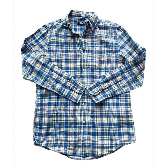 CHAPS Men's Long Sleeve Blue Plaid Cotton Button Down Shirt Men’s size S NWT - Picture 2 of 13